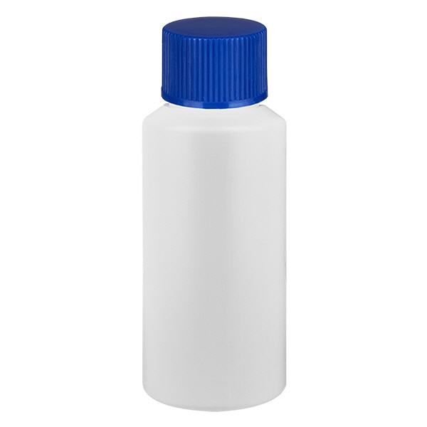 Butelka apteczna HDPE 30ml biała, z niebieskim SV Butelka apteczna HDPE 30ml biała, z niebieskim SV