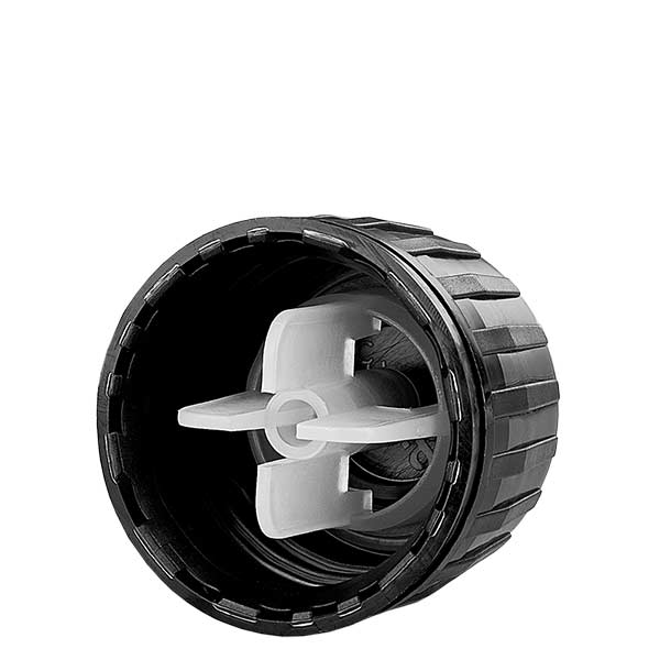 Czarna zakr&#281;tka do butelek na leki z pier&#347;cieniem OV i pier&#347;cieniem do nalewania