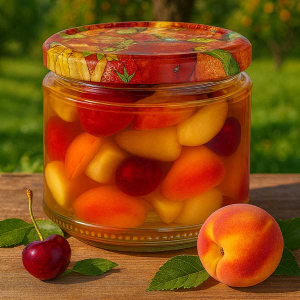 330 ml okrągłe szkło + pokrywka BasicSeal ozdoba owocowa UN..