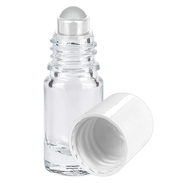Butelka apteczna przezroczysta 5ml nakrętka roll-on biała Butelka apteczna przezroczysta 5ml nakrętka roll-on biała