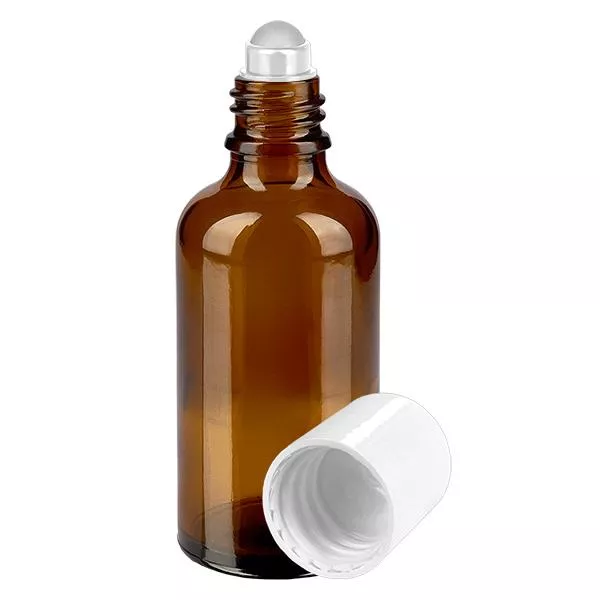 Butelka apteczna brązowa 50ml nakrętka roll-on biała
