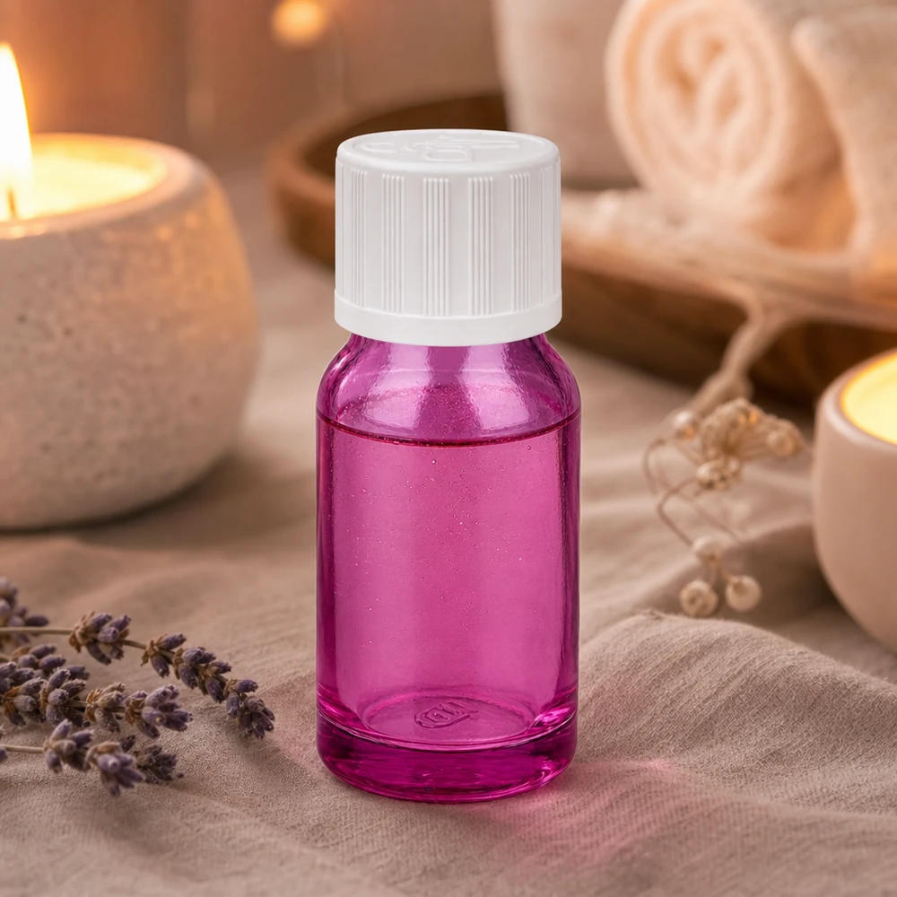Butelka 10ml 11mm z białą zakrętką PurpleLine UT18/10 z zabezpieczeniem przed dziećmi Elegancka butelka 10 ml w jasnofioletowym kolorze z białą nakrętką do profesjonalnych kosmetyków
