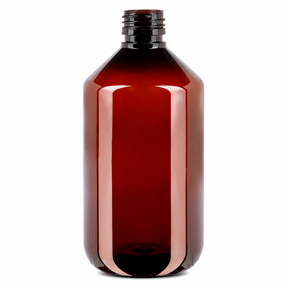 Butelka PET 500 ml, bursztynowo-brązowa, bez zamknięcia, z gwintem PP28, z tworzywa sztucznego, pusta