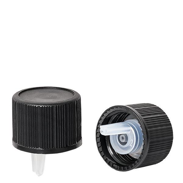 Nasadka kroplomierza 1 mm czarna (DIN18, UT18) w standardzie. Pionowy zakraplacz. Do ApoGlas&#174;, UNiTWIST&#174; i Miron&#174; Apofl. 5-100 ml z gwintem 18 mm.