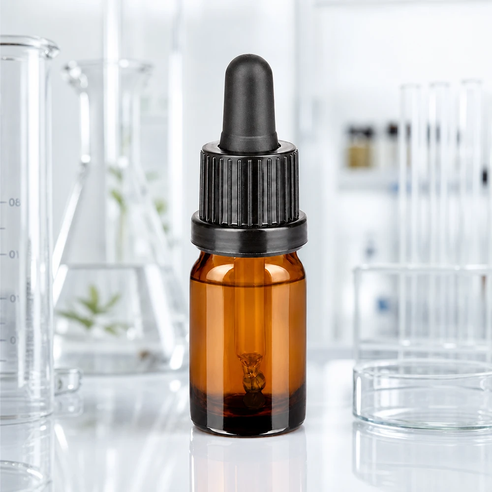 Butelka do leków płynnych 5 ml czarna OV BrownLine UT18/5 Butelka z pipetą 5 ml z bursztynowego szkła z ochroną UV do substancji wrażliwych na światło