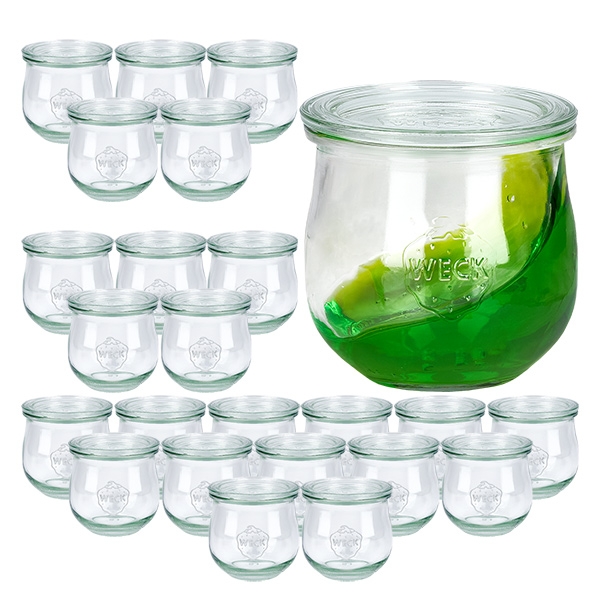 Zestaw 24 słoików Weck 370 ml, szklane słoiki w kształcie tulipana z 24 szklanymi pokrywkami Zestaw 24 słoików Weck 370 ml, szklane słoiki w kształcie tulipana z 24 szklanymi pokrywkami
