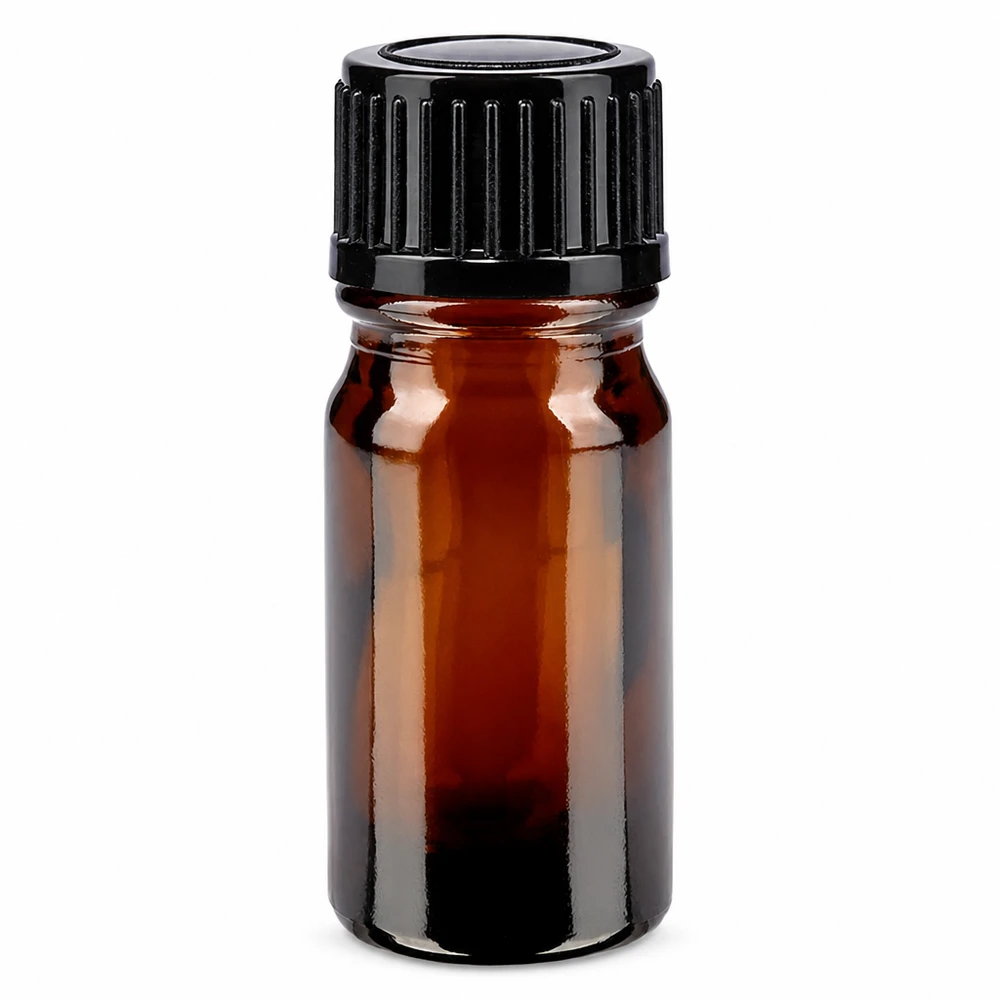 5 ml brązowa szklana buteleczka apteczna z czarnym standardowym zamknięciem 11 mm
