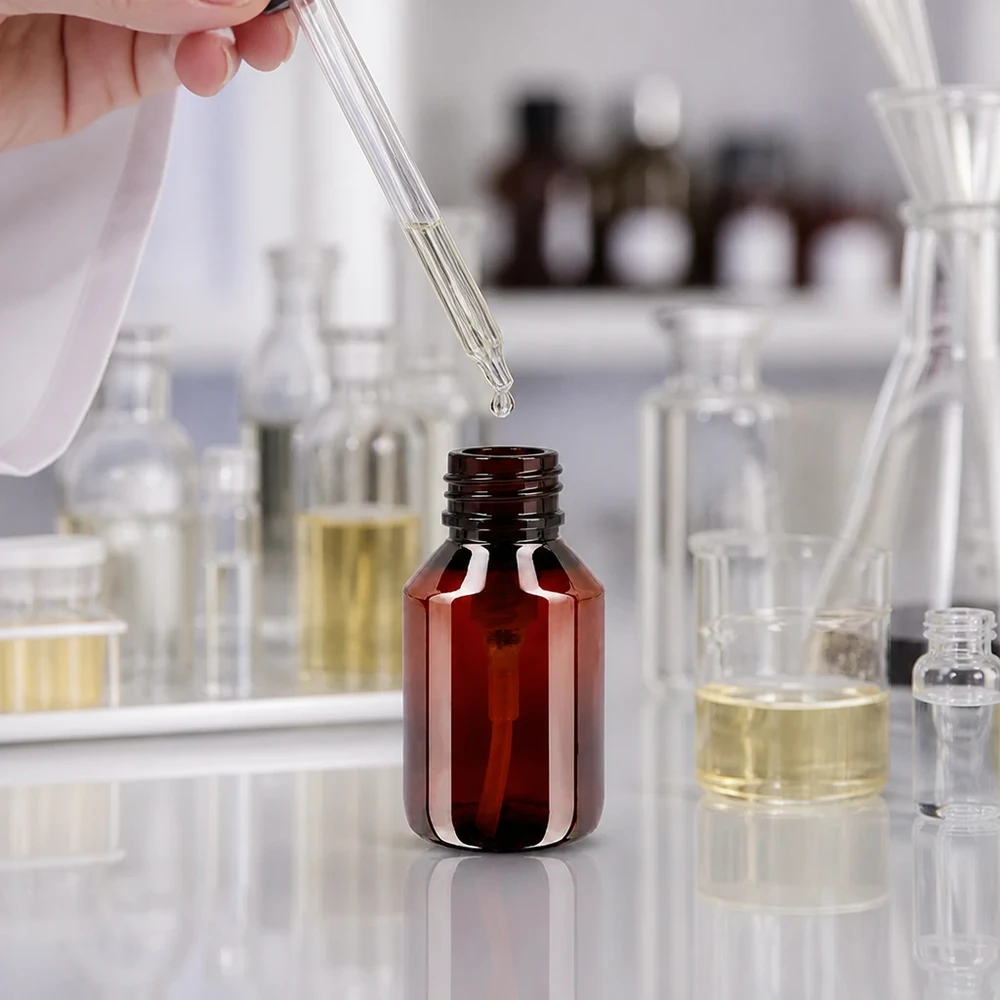 Butelka PET 50ml z pompką dozującą biała Professionelle Dosierung von Wirkstoffen in kompakte 50ml PET Flasche mit Pipette