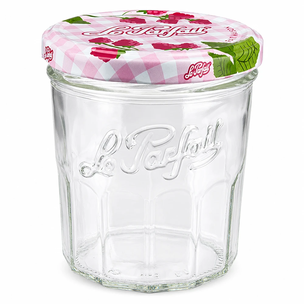 324ml Sturzglas "Jam" mit Schraubdeckel Le Parfait® Pusty słoik Le Parfait o pojemności 324 ml z zakręcaną pokrywką z motywem malinowym na dżemy i przetwory
