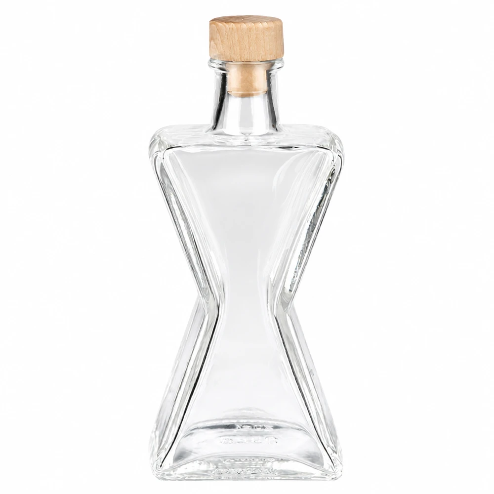200ml szklana butelka Star z drewnianym uchwytem UNiTWIST - elegancka butelka w kształcie gwiazdy wykonana z przezroczystego szkła z drewnianym korkiem