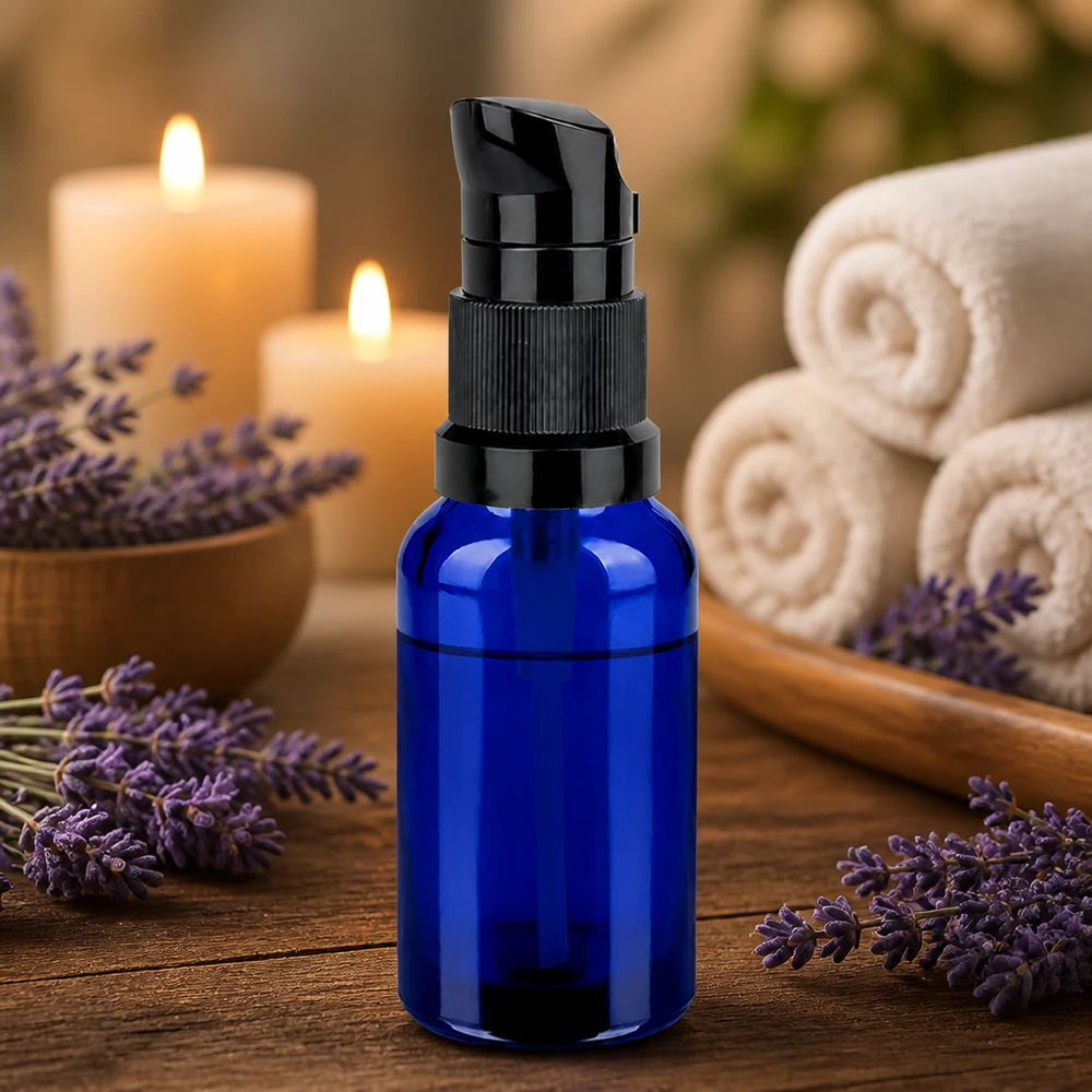 Butelka z pompką 20 ml czarna STD BlueLine UT18/20 Butelka z pompką 20 ml czarna STD BlueLine UT18/20 - idealna do serum i produktów kosmetycznych