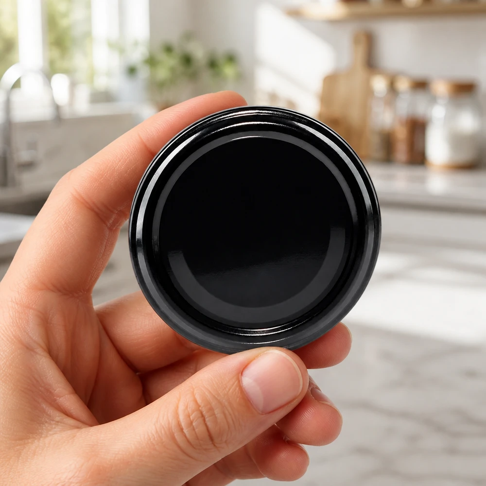 UNiTWIST TO48 czarna metalowa pokrywka 48 mm BioSeal bez BPA, do trzymania w dłoni, do kuchni