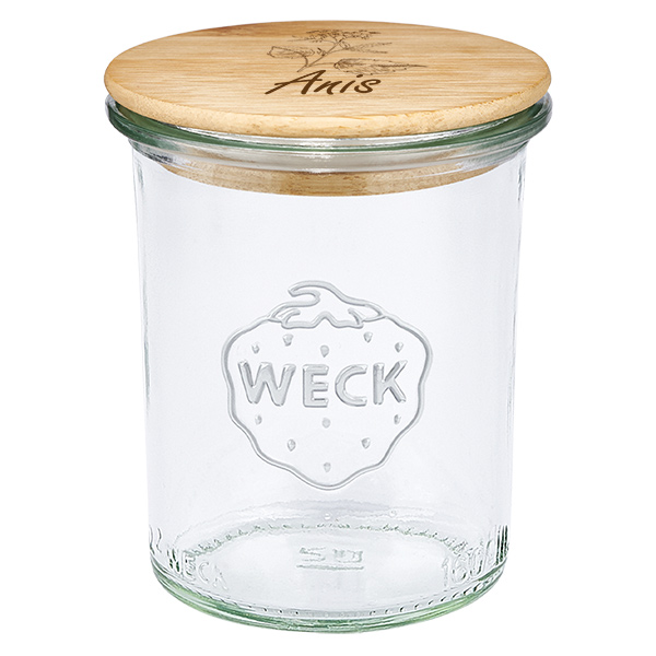 Drewniana pokrywka „Anyż” ze szklaną pokrywką WECK 160 ml Drewniana pokrywka „Anyż” ze szklaną pokrywką WECK 160 ml
