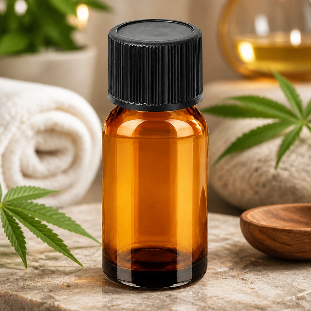 Bursztynowa szklana butelka 10 ml z czarnym zakraplaczem do aromaterapii i kosmetyków