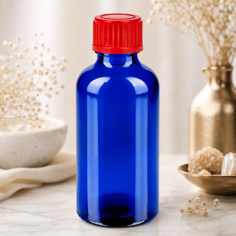 Kompaktowa szklana butelka BlueLine UT18/50 o pojemności 50 ml z praktyczną zakrętką 11 mm do codziennego użytku