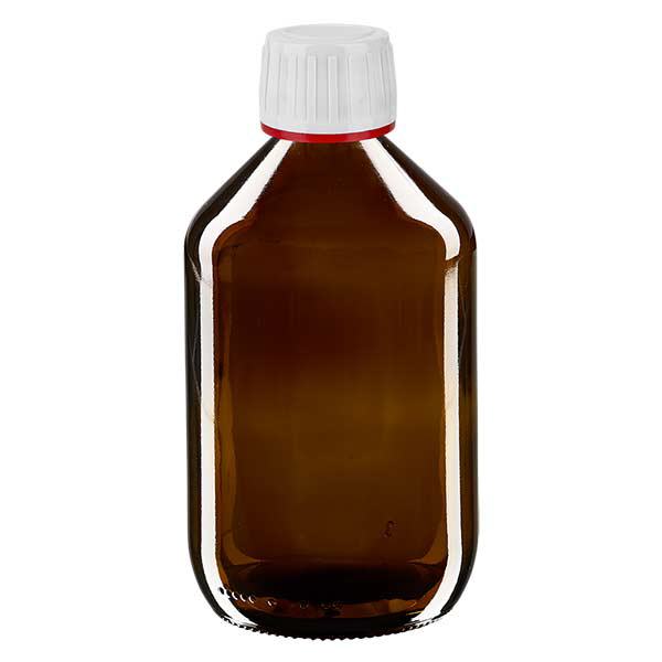 Butelka na lek 500 ml brązowa, zakrętka biała z czerwonym pierścieniem ApoGlas umożliwiającym manipulację. Farmaceutyczna jakość produkcji UE. Gwint 28 mm (PP28). (syrop, butelka z lekkiego szkła) Butelka na lek 500 ml brązowa, zakrętka biała z czerwonym pierścieniem ApoGlas umożliwiającym manipulację. Farmaceutyczna jakość produkcji UE. Gwint 28 mm (PP28). (syrop, butelka z lekkiego szkła)