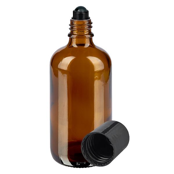 Butelka apteczna brązowa 100ml zakrętka roll-on czarna Butelka apteczna brązowa 100ml zakrętka roll-on czarna