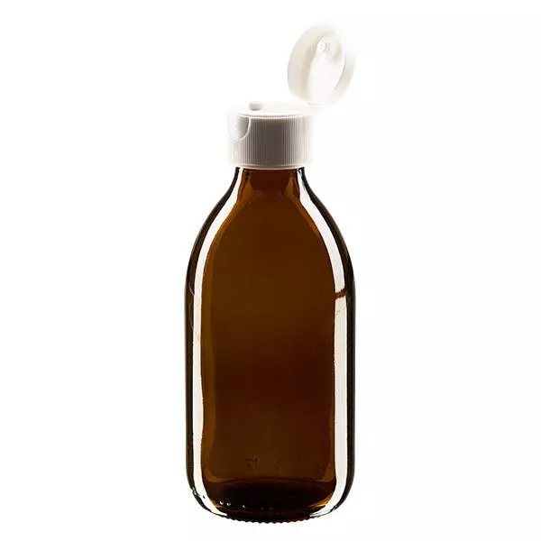 Butelka na lek 250 ml, brązowa, z klapką ApoGlas. Farmaceutyczna jakość produkcji UE. Gwint 28 mm (PP28). (syrop, butelka z lekkiego szkła) Butelka na lek 250 ml, brązowa, z klapką ApoGlas. Farmaceutyczna jakość produkcji UE. Gwint 28 mm (PP28). (syrop, butelka z lekkiego szkła)