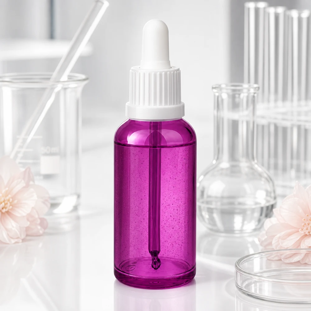 Butelka z pipetą 50 ml z białą zakrętką Originality PurpleLine UT18/50 Przezroczysta butelka z zakraplaczem o pojemności 50 ml w kolorze fioletowym z ergonomiczną białą zakrętką
