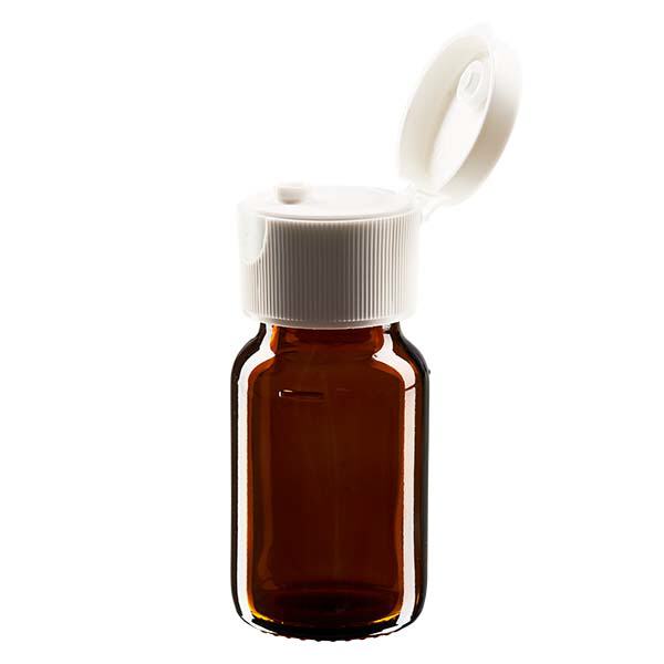 Butelka 30ml br&#261;zowa z zakr&#281;tk&#261; typu flip-top ApoGlas. Farmaceutyczna jako&#347;&#263; produkcji UE. Gwint 28 mm (PP28). (syrop, butelka z lekkiego szk&#322;a)