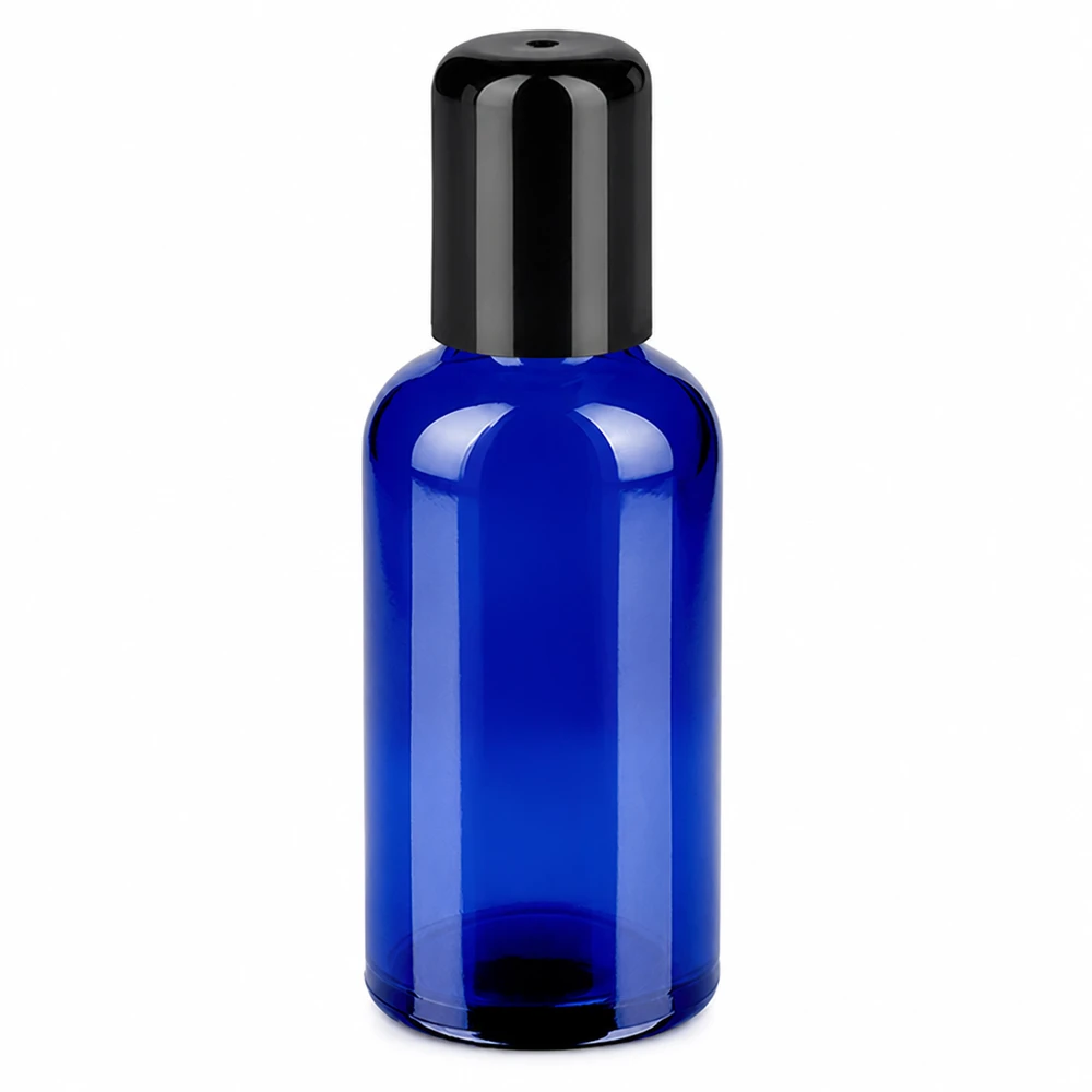 Butelka roll-on 50 ml czarna STD BlueLine UT18/50 Butelka roll-on 50 ml czarna STD BlueLine UT18/50 niebieskie szkło z czarną nakrętką