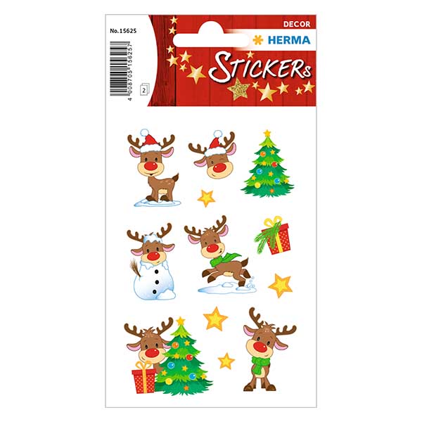 Naklejki "Rudolf" (24 naklejki z brokatem) | 2 arkusze = 24 naklejki papierowe. Naklejki "Rudolf" (24 naklejki z brokatem) | 2 arkusze = 24 naklejki papierowe.