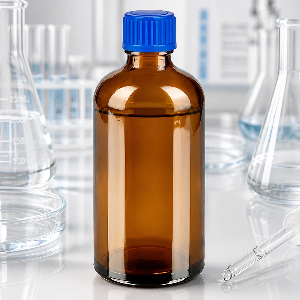 Szklana butelka chroniąca przed światłem 100 ml z serii BrownLine z bursztynowym szkłem odpornym na promieniowanie UV do leków