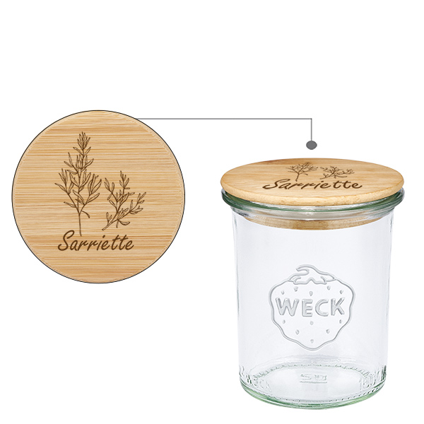 Drewniana pokrywa „sarriette” z szklanym wkładem WECK 160 ml Drewniana pokrywa „sarriette” z szklanym wkładem WECK 160 ml