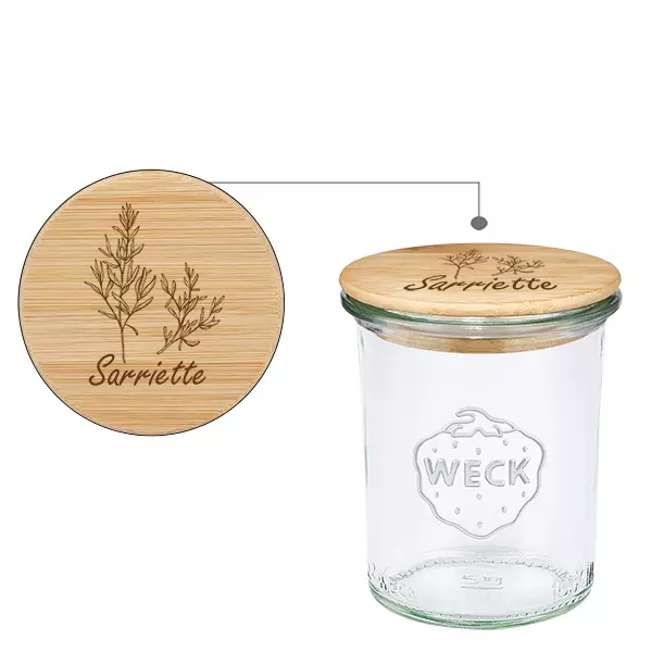 Drewniana pokrywa „sarriette” z szklanym wkładem WECK 160 ml Drewniana pokrywa „sarriette” z szklanym wkładem WECK 160 ml