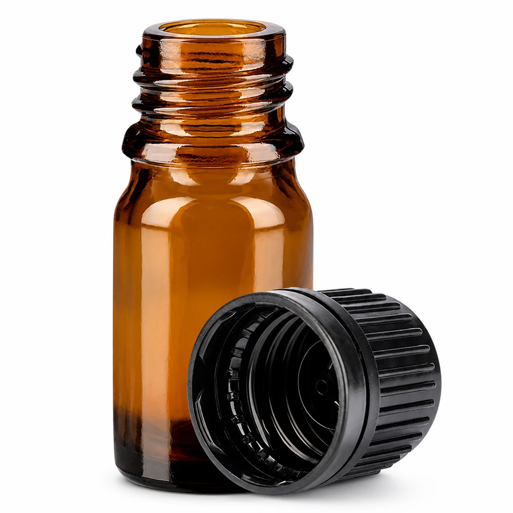Butelka 5 ml 11 mm SV czarna OV BrownLine UT18/5 Szklana butelka 5 ml z gwintem 11 mm i czarną zakrętką do precyzyjnego dozowania