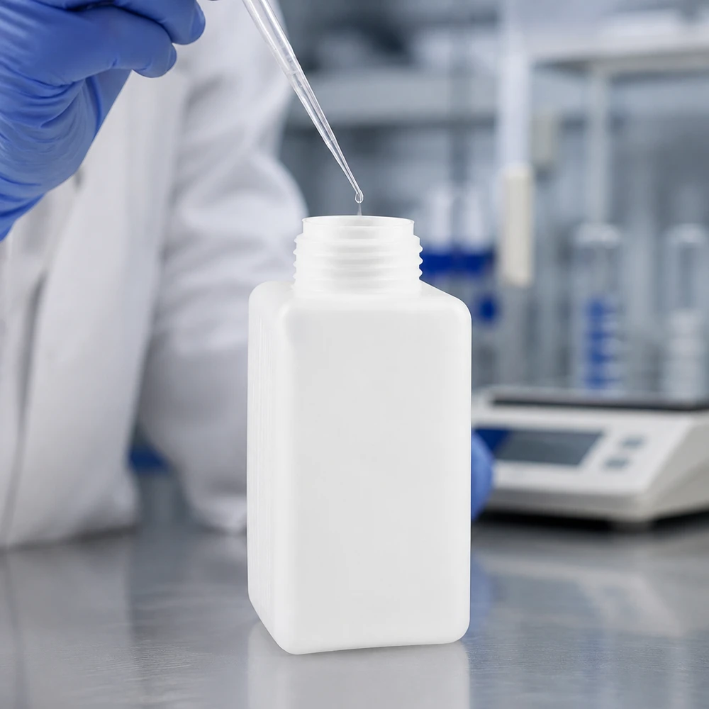 Butelka na chemikalia 1500ml, szeroka szyjka wykonana z PE-HD, kolor naturalny, GL 65 Butelka na chemikalia o szerokiej szyjce, 1500 ml, z polietylenu HD w kolorze naturalnym, z pipetą podczas napełniania w laboratorium