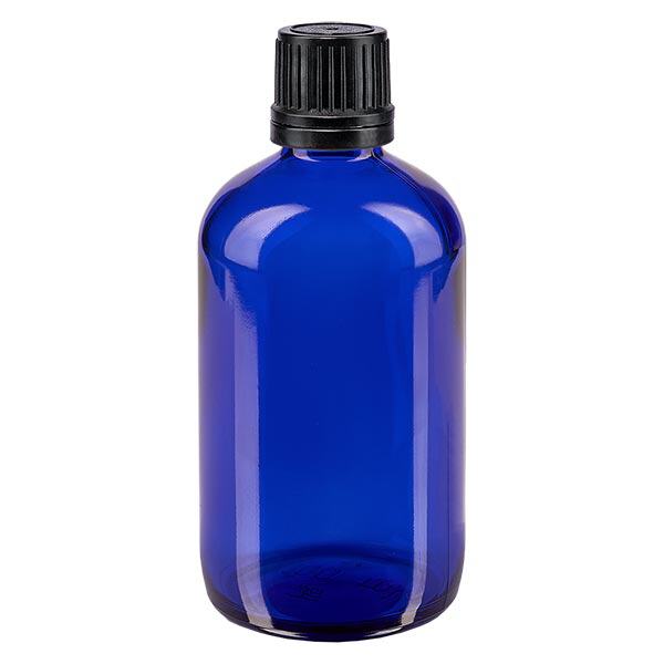Butelka apteczna niebieska 100ml zakrętka czarny nalewak r. OV Butelka apteczna niebieska 100ml zakrętka czarny nalewak r. OV