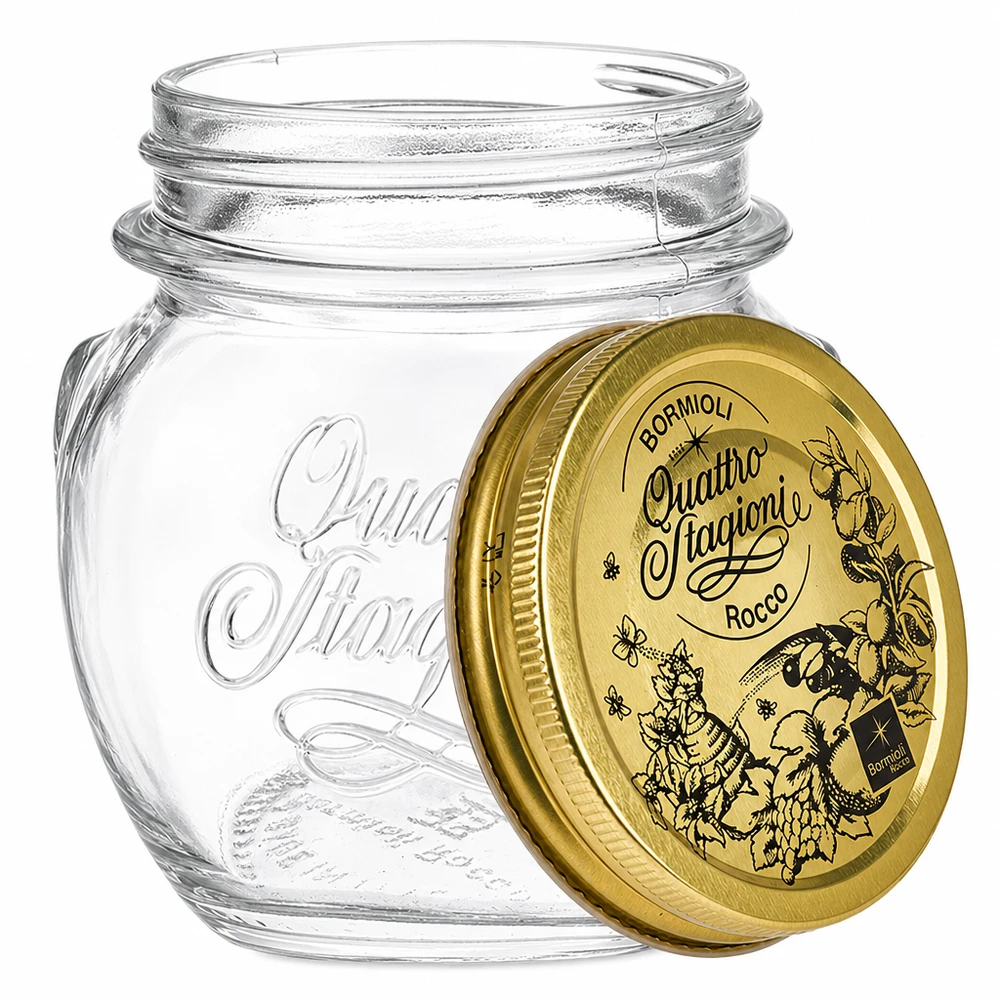 Bormioli Rocco Quattro Stagioni 300ml okrągły słoik ze złotą zakrętką Słoik na przetwory