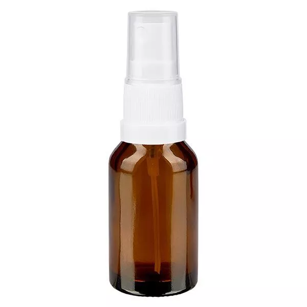 Butelka apteczna brązowa 15ml nasadka spray biała Butelka apteczna brązowa 15ml nasadka spray biała