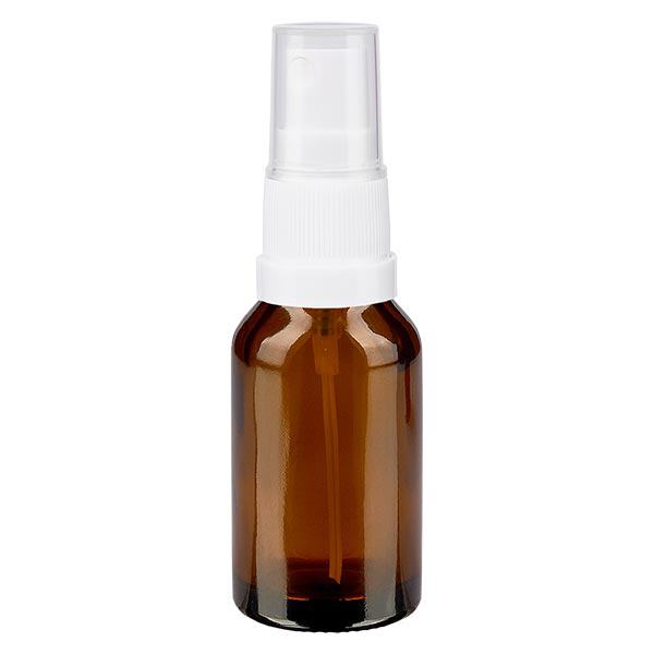 Butelka apteczna brązowa 15ml nasadka spray biała Butelka apteczna brązowa 15ml nasadka spray biała