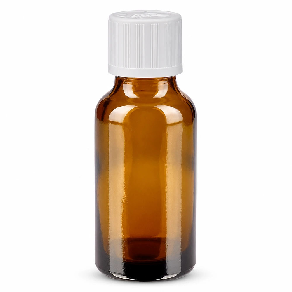 Butelka apteczna brązowa 20ml zakrętka biała KiSi St 20 ml brązowa buteleczka apteczna z białym zamknięciem zabezpieczającym przed dziećmi, wykonana z wysokiej jakości szkła brązowego