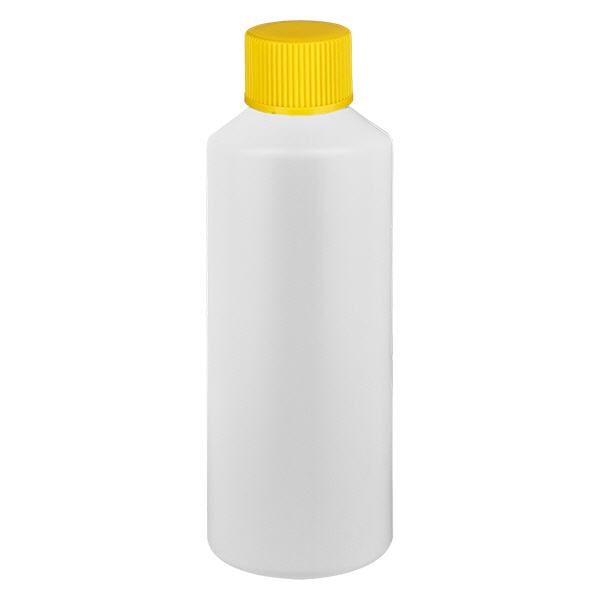 Butelka apteczna HDPE 100ml biała, z żółtym SV Butelka apteczna HDPE 100ml biała, z żółtym SV