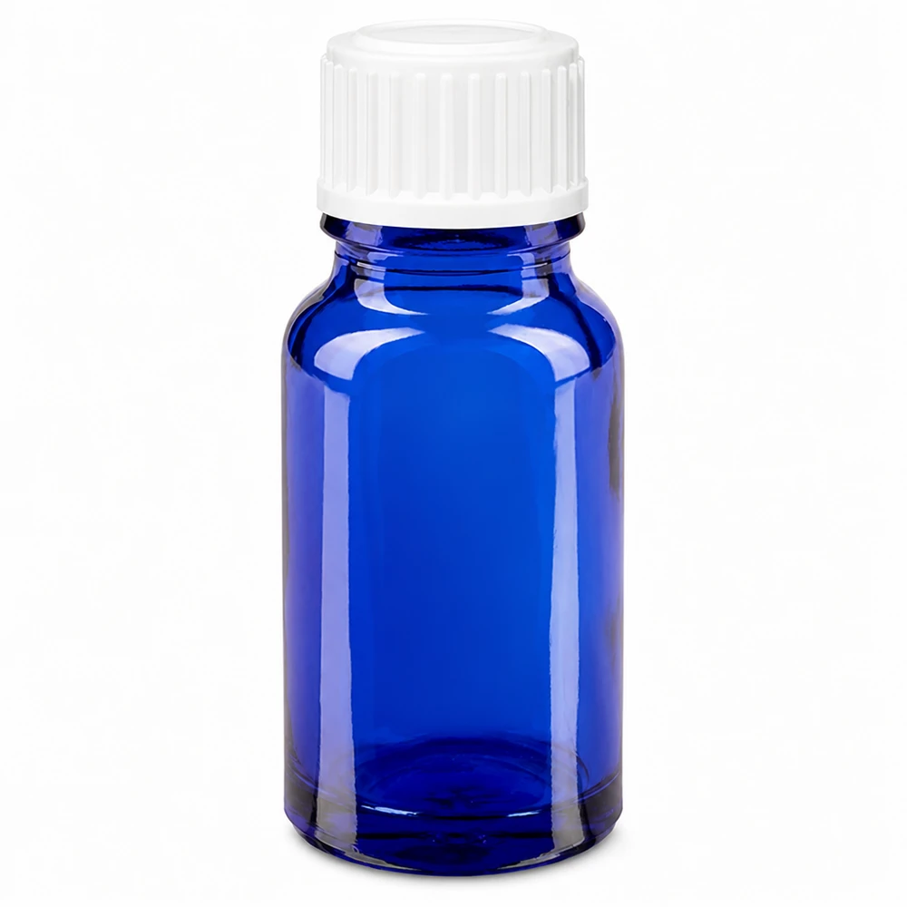 Butelka apteczna niebieska 10ml zakrętka biała szt. 10 ml niebieska szklana buteleczka apteczna z białą zakrętką o średnicy 11 mm (standardowa)