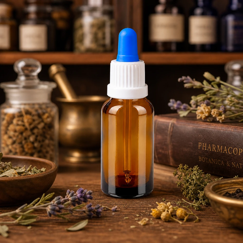 Butelka z pipetą 20 ml biała/niebieska OV BrownLine UT18/20 Kompaktowa butelka pipety BrownLine o pojemności 20 ml z precyzyjnym gwintem UT18/20 do zastosowań profesjonalnych