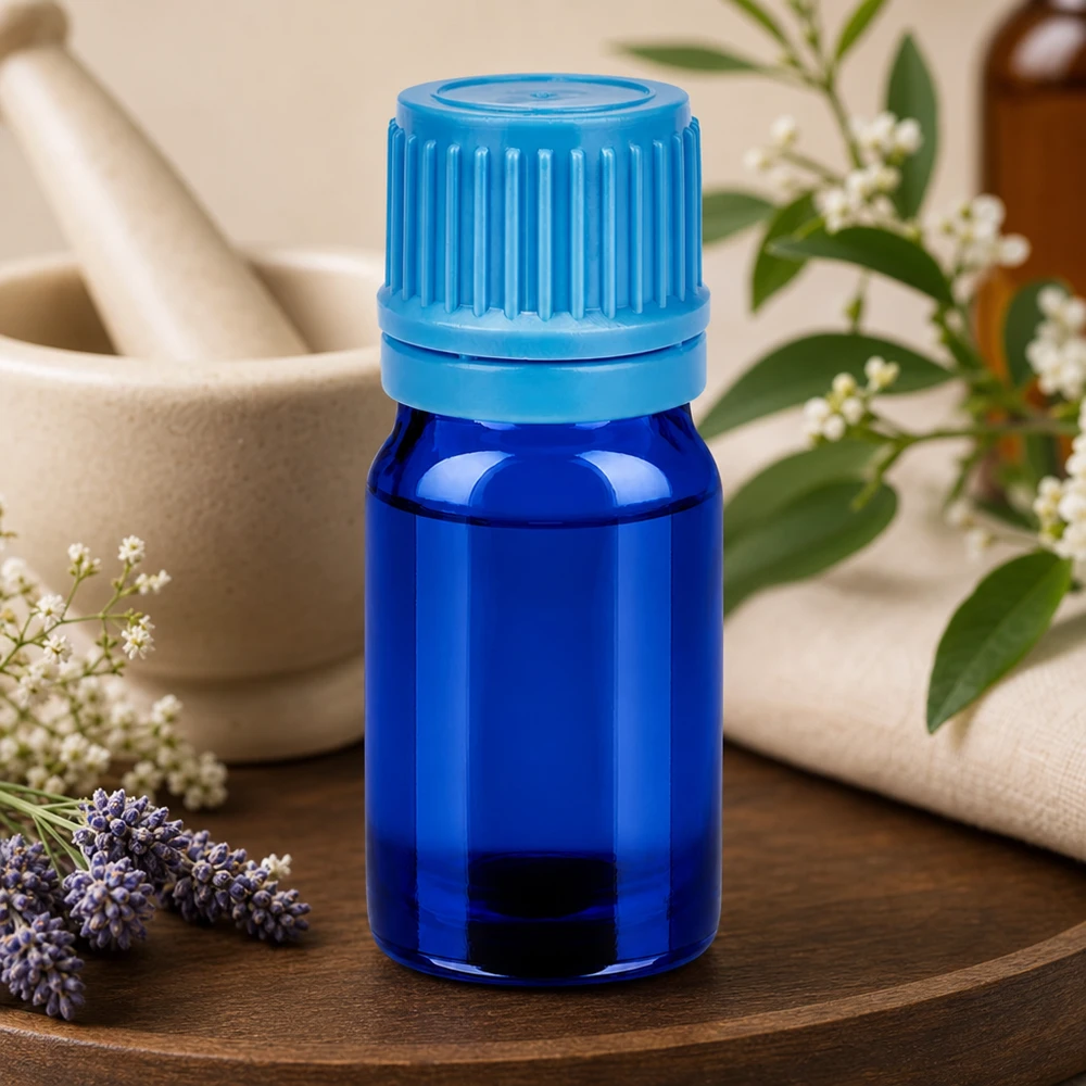 Butelka 5 ml 11 mm SV niebieska OV BlueLine UT18/5 Profesjonalna szklana butelka BlueLine o pojemności 5 ml z zakrętką 11 mm do zastosowań w aromaterapii