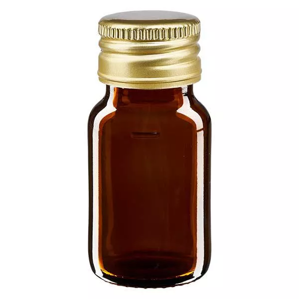 Butelka na lek 30 ml brązowa, z zakrętką ze złotego aluminium ApoGlas. Farmaceutyczna jakość produkcji UE. Gwint 28 mm (PP28). (syrop, butelka z lekkiego szkła) Butelka na lek 30 ml brązowa, z zakrętką ze złotego aluminium ApoGlas. Farmaceutyczna jakość produkcji UE. Gwint 28 mm (PP28). (syrop, butelka z lekkiego szkła)