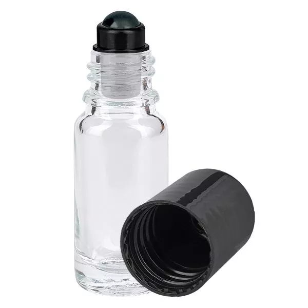 Butelka apteczna przezroczysta 10 ml z czarnym zamknięciem typu roll-on