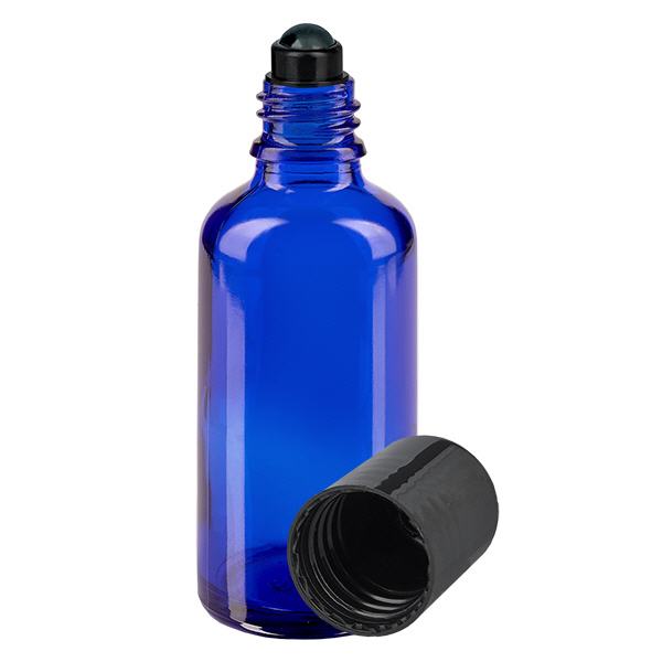 Butelka apteczna niebieska 50ml zakrętka roll-on czarna Butelka apteczna niebieska 50ml zakrętka roll-on czarna