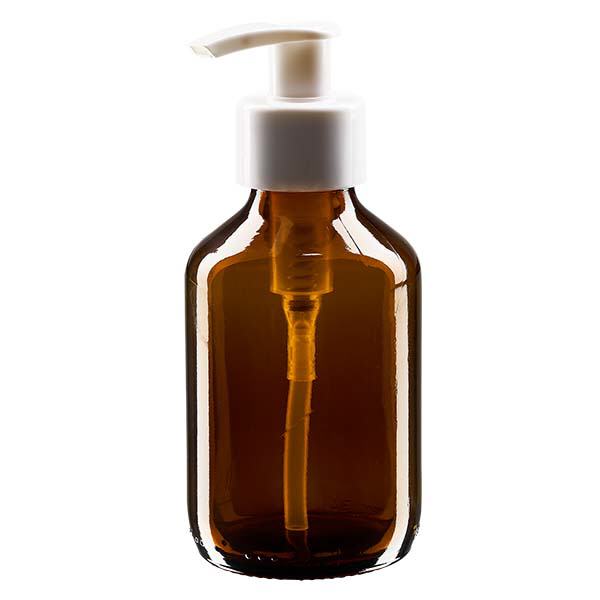 Butelka na lek 150 ml brązowa, z pompką dozującą białą ApoGlas. Farmaceutyczna jakość produkcji UE. Gwint 28 mm (PP28). (syrop, butelka z lekkiego szkła) Butelka na lek 150 ml brązowa, z pompką dozującą białą ApoGlas. Farmaceutyczna jakość produkcji UE. Gwint 28 mm (PP28). (syrop, butelka z lekkiego szkła)
