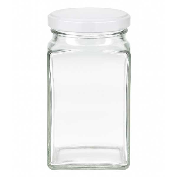 260 ml szklane opakowanie czworokątne z pokrywką BasicSeal w kolorze białym UN..