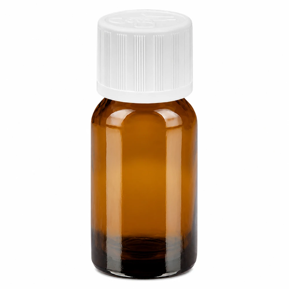 Butelka 10 ml 11 mm SV w. STD KiSi BrownLine UT18/10 Butelka z bursztynowego szkła o pojemności 10 ml z białą zakrętką do zastosowań laboratoryjnych i medycznych