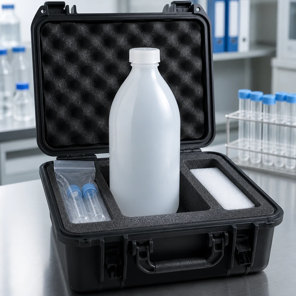 Butelka zakręcana 500 ml, butelka laboratoryjna z wąską szyjką Professionelle Verpackungslösung 500ml Enghals Laborflasche im wasserdichten Koffer