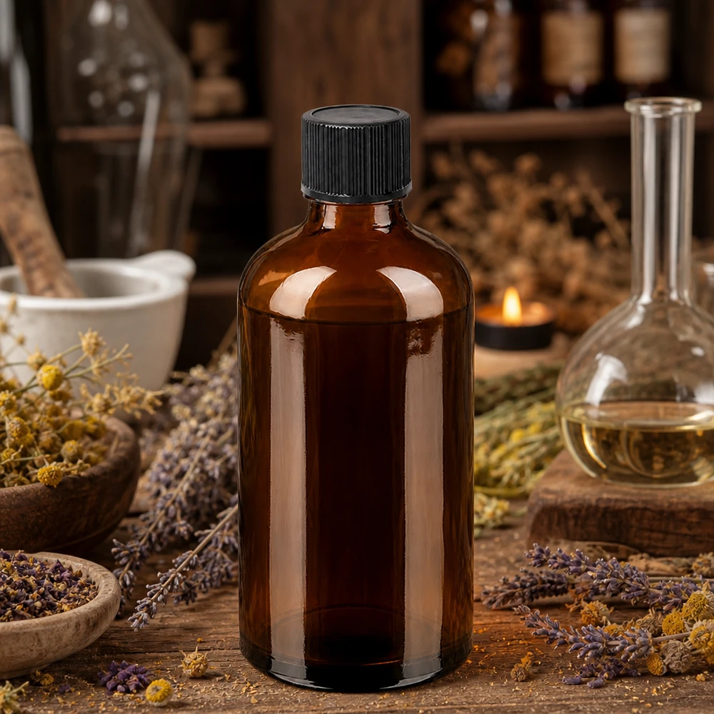 100 ml butelka z zakraplaczem 1 mm czarna STD BrownLine UT18/100 Precyzyjny otwór kroplowy o średnicy 1 mm w butelce ze szkła oranżowego o pojemności 100 ml umożliwia dokładne dozowanie ekstraktów.