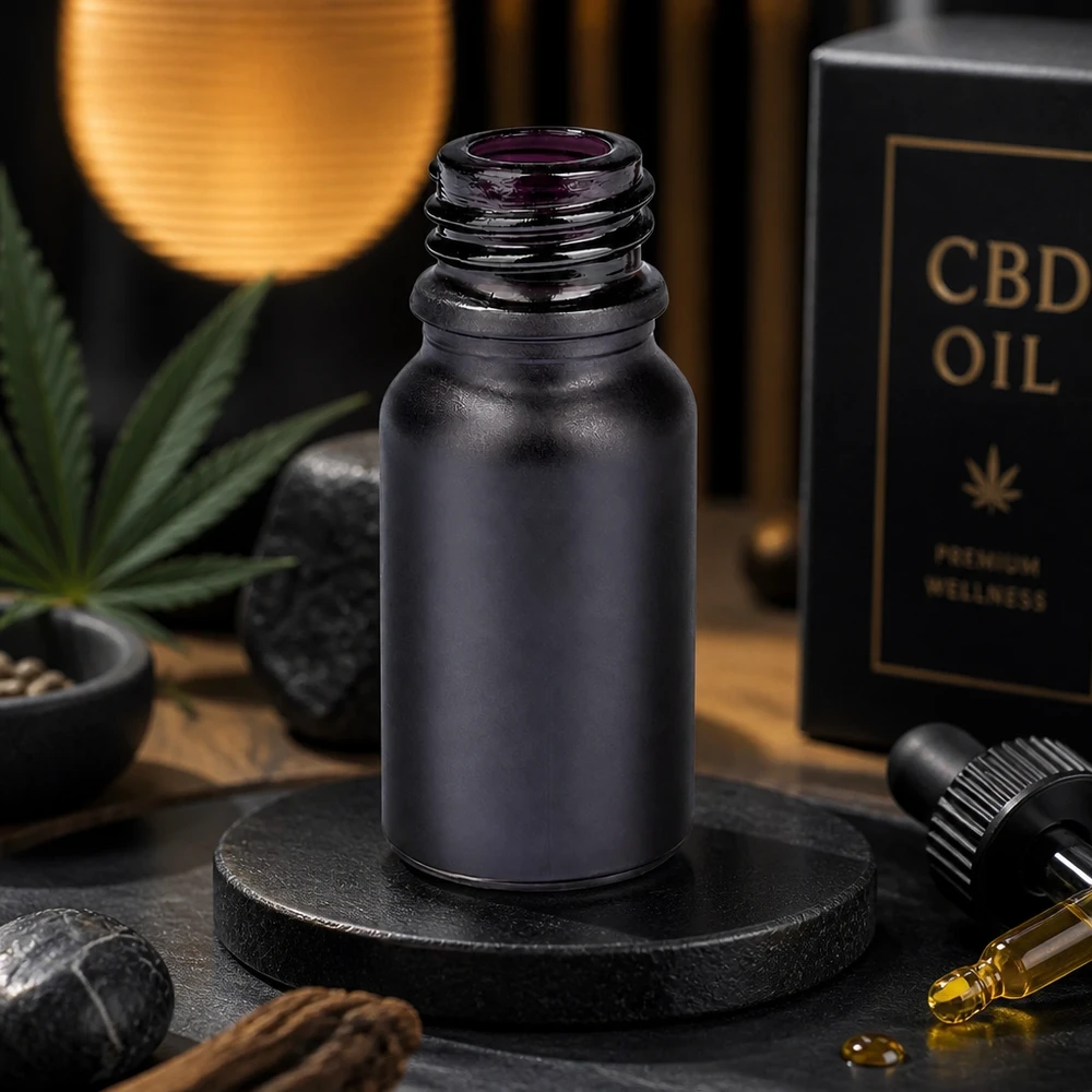 Kompaktowa butelka aptekarska BlackLine UT18/10 UNiTWIST o pojemności 10 ml, idealna do oleju CBD i produktów kosmetycznych.