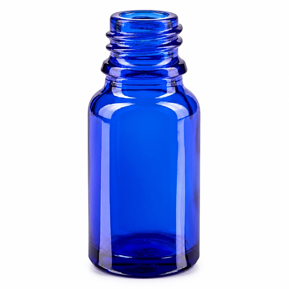 10 ml butelka ze spryskiwaczem żółta/przezroczysta STD BlueLine UT18/10 Niebieska szklana butelka 10 ml z gwintem UT18 10 do pompek rozpylających serii BlueLine